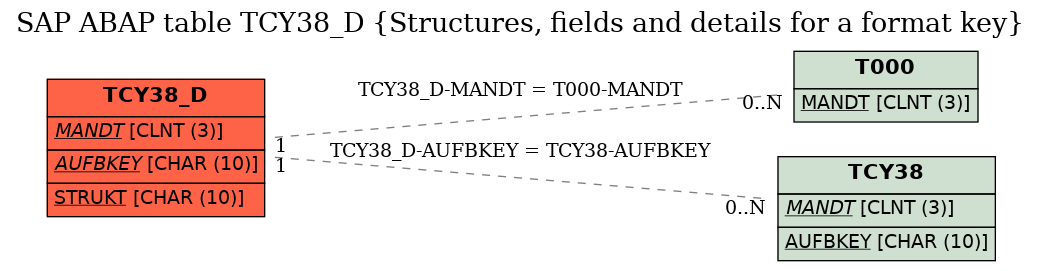E-R Diagram for table TCY38_D (Structures, fields and details for a format key)