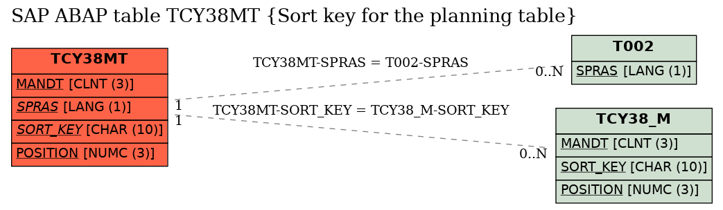 E-R Diagram for table TCY38MT (Sort key for the planning table)