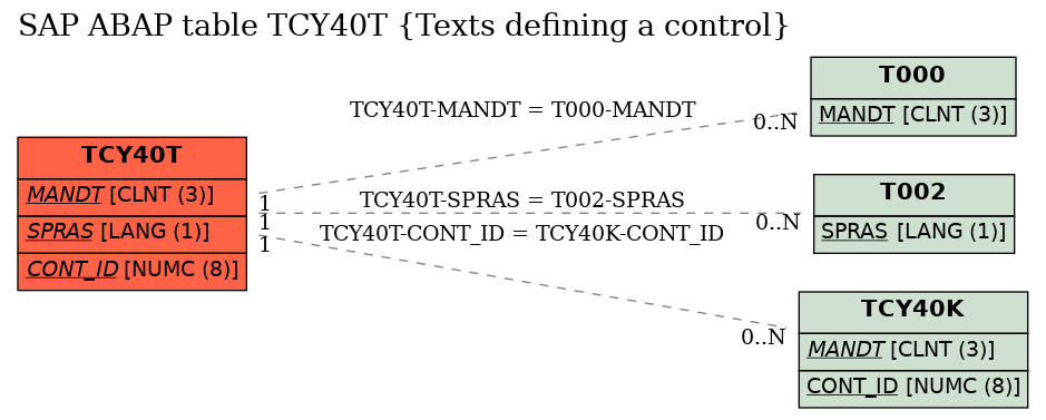 E-R Diagram for table TCY40T (Texts defining a control)