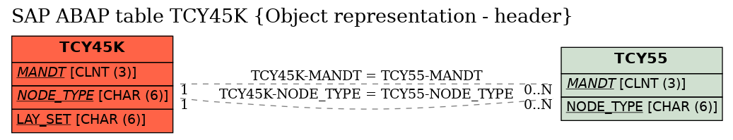 E-R Diagram for table TCY45K (Object representation - header)