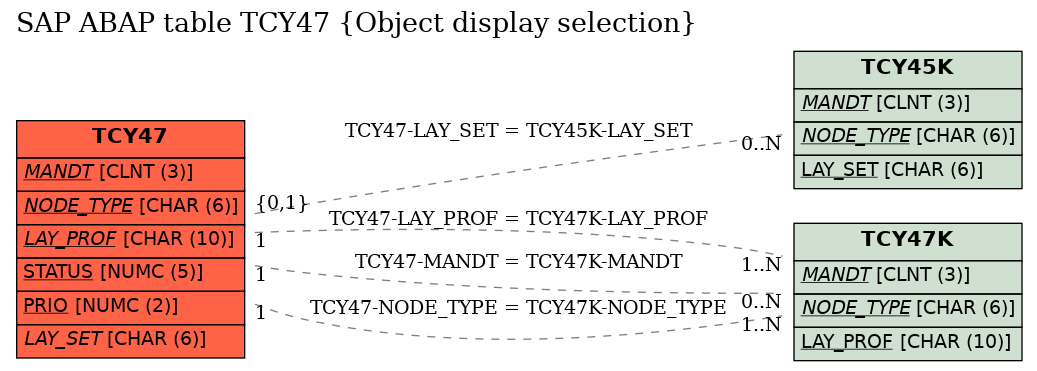 E-R Diagram for table TCY47 (Object display selection)