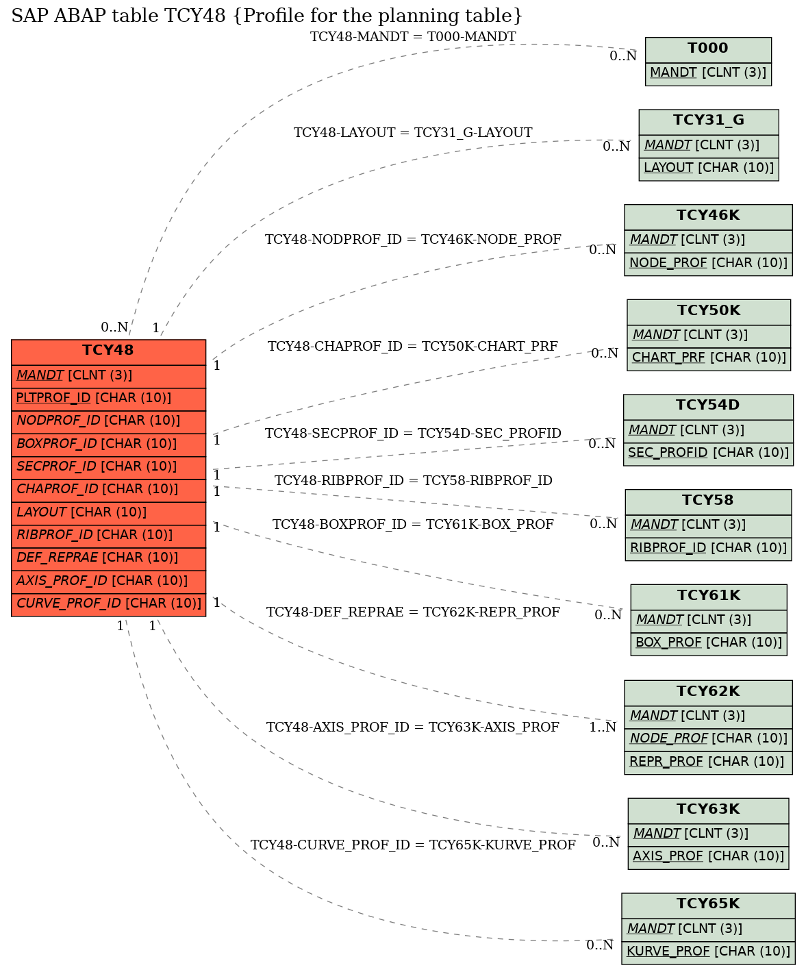 E-R Diagram for table TCY48 (Profile for the planning table)