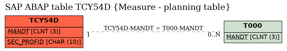 E-R Diagram for table TCY54D (Measure - planning table)