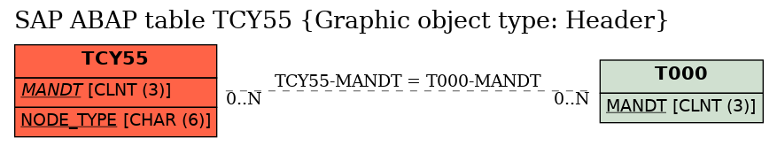 E-R Diagram for table TCY55 (Graphic object type: Header)