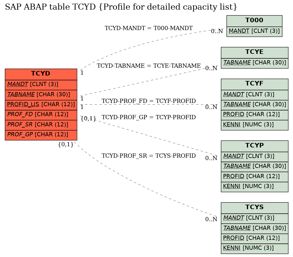 E-R Diagram for table TCYD (Profile for detailed capacity list)