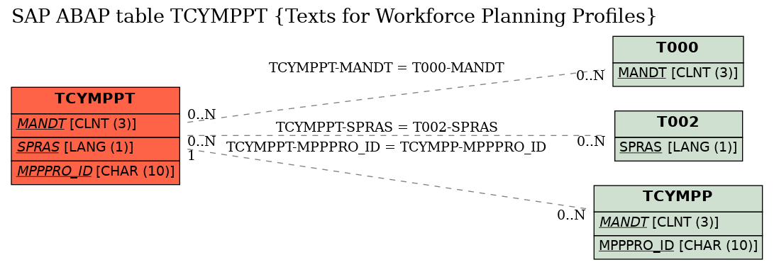 E-R Diagram for table TCYMPPT (Texts for Workforce Planning Profiles)