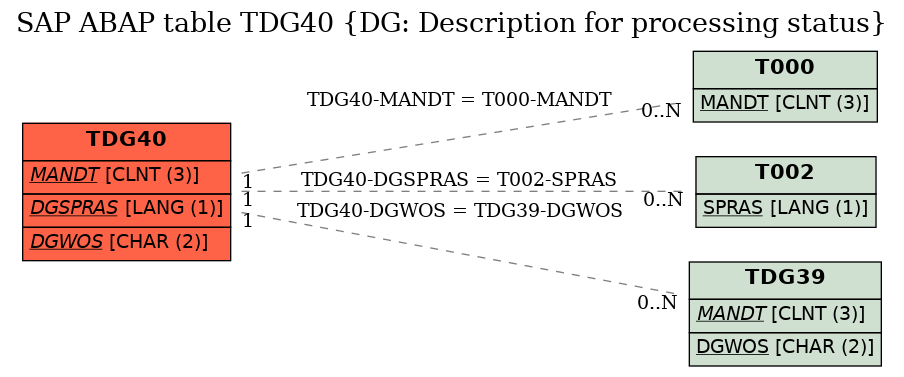 E-R Diagram for table TDG40 (DG: Description for processing status)