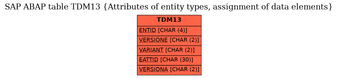 E-R Diagram for table TDM13 (Attributes of entity types, assignment of data elements)