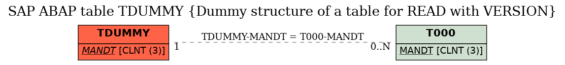 E-R Diagram for table TDUMMY (Dummy structure of a table for READ with VERSION)