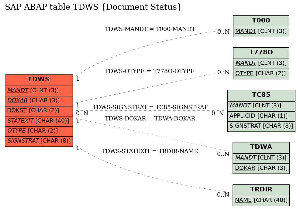 E-R Diagram for table TDWS (Document Status)