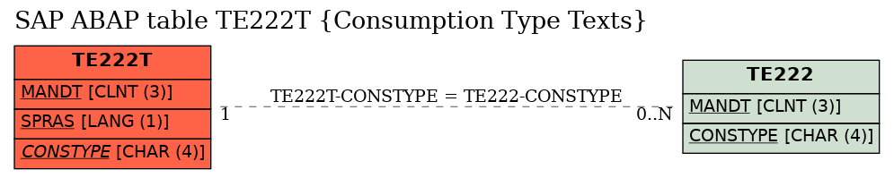 E-R Diagram for table TE222T (Consumption Type Texts)