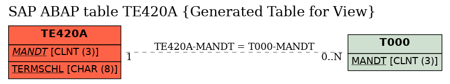 E-R Diagram for table TE420A (Generated Table for View)