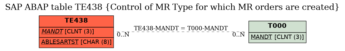 E-R Diagram for table TE438 (Control of MR Type for which MR orders are created)