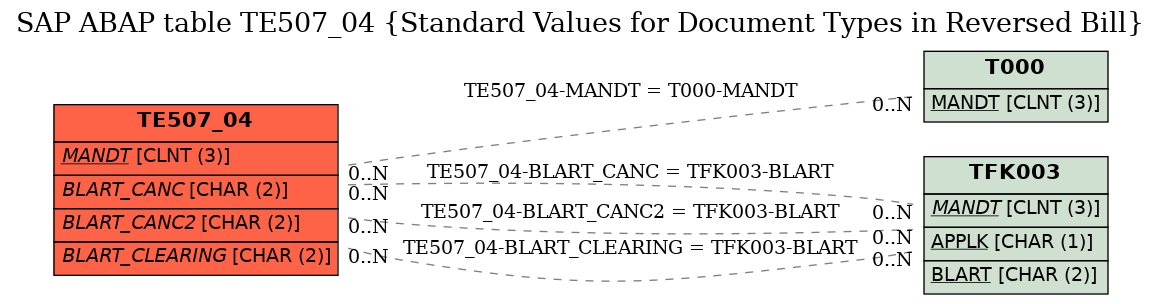 E-R Diagram for table TE507_04 (Standard Values for Document Types in Reversed Bill)