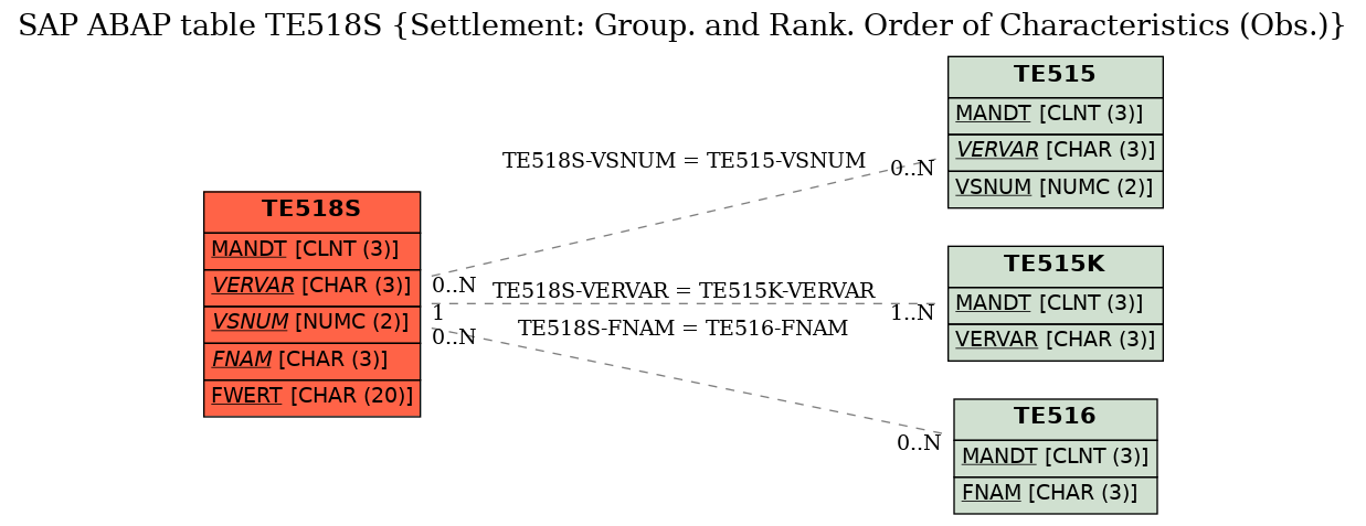 E-R Diagram for table TE518S (Settlement: Group. and Rank. Order of Characteristics (Obs.))