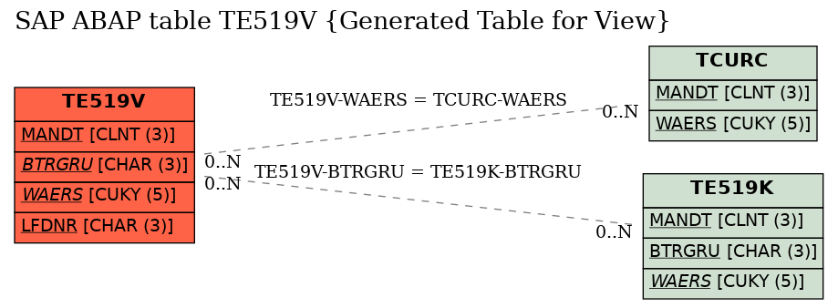 E-R Diagram for table TE519V (Generated Table for View)