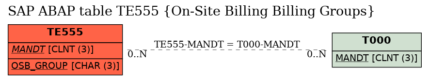 E-R Diagram for table TE555 (On-Site Billing Billing Groups)