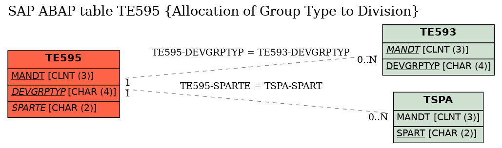 E-R Diagram for table TE595 (Allocation of Group Type to Division)