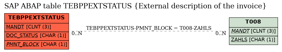 E-R Diagram for table TEBPPEXTSTATUS (External description of the invoice)