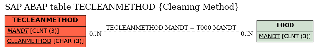 E-R Diagram for table TECLEANMETHOD (Cleaning Method)