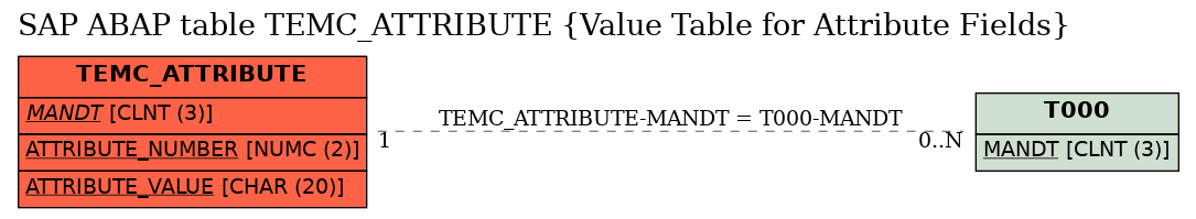 E-R Diagram for table TEMC_ATTRIBUTE (Value Table for Attribute Fields)