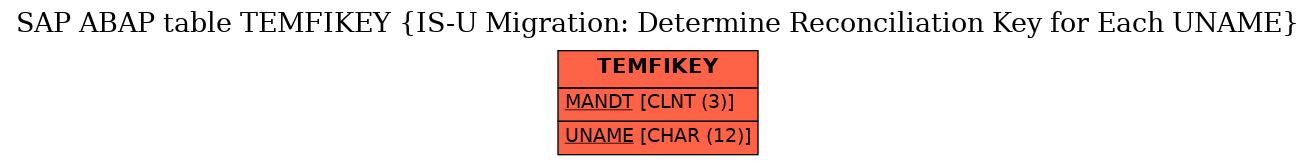 E-R Diagram for table TEMFIKEY (IS-U Migration: Determine Reconciliation Key for Each UNAME)