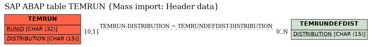 E-R Diagram for table TEMRUN (Mass import: Header data)