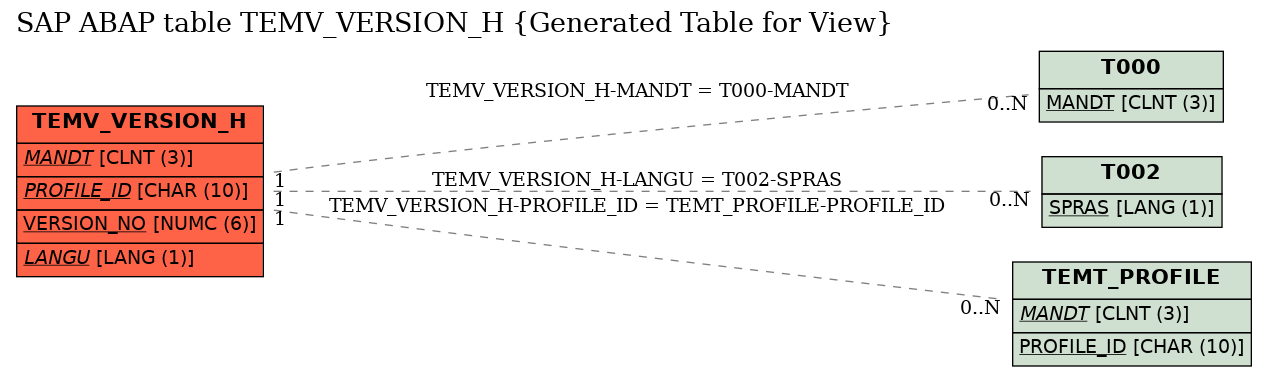 E-R Diagram for table TEMV_VERSION_H (Generated Table for View)