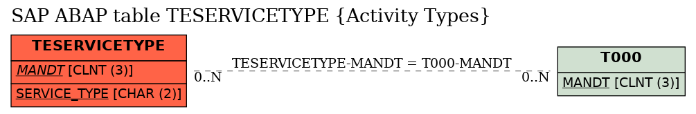 E-R Diagram for table TESERVICETYPE (Activity Types)