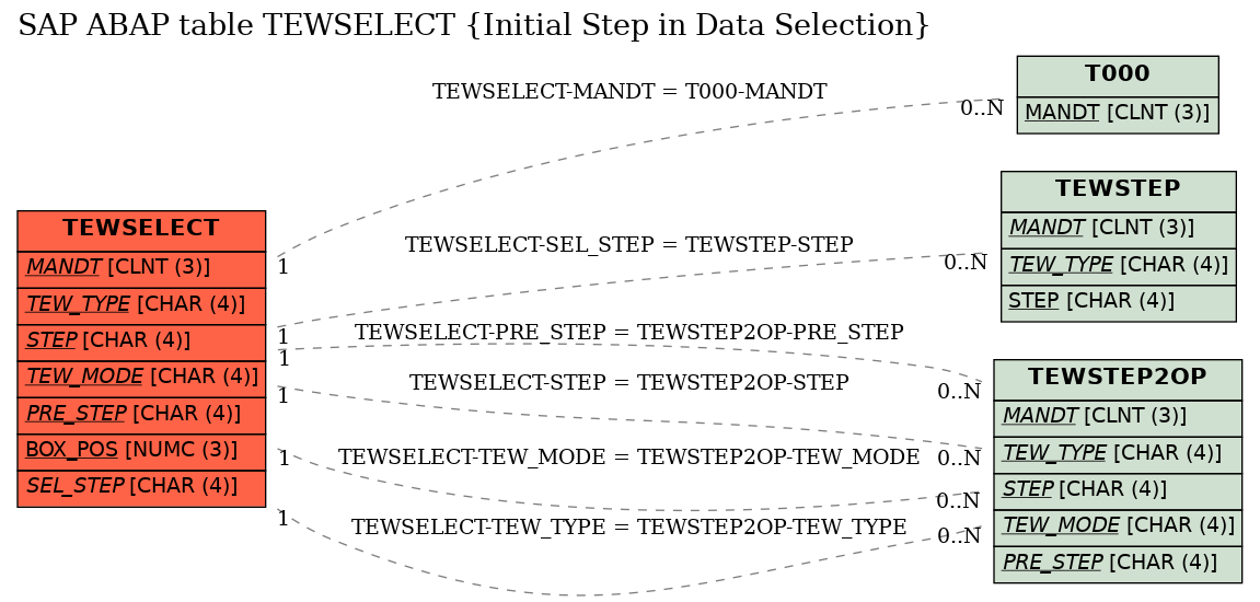 E-R Diagram for table TEWSELECT (Initial Step in Data Selection)