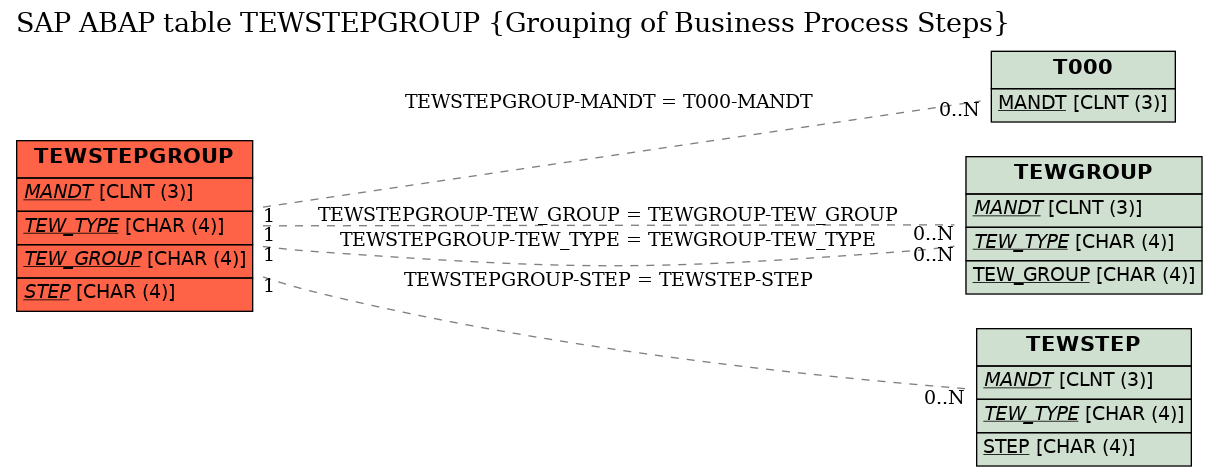 E-R Diagram for table TEWSTEPGROUP (Grouping of Business Process Steps)