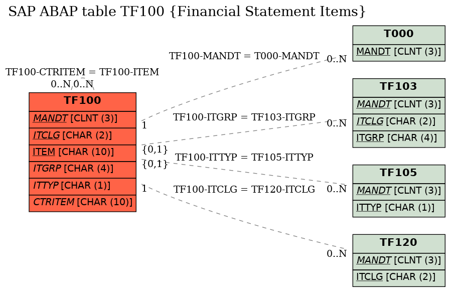 E-R Diagram for table TF100 (Financial Statement Items)