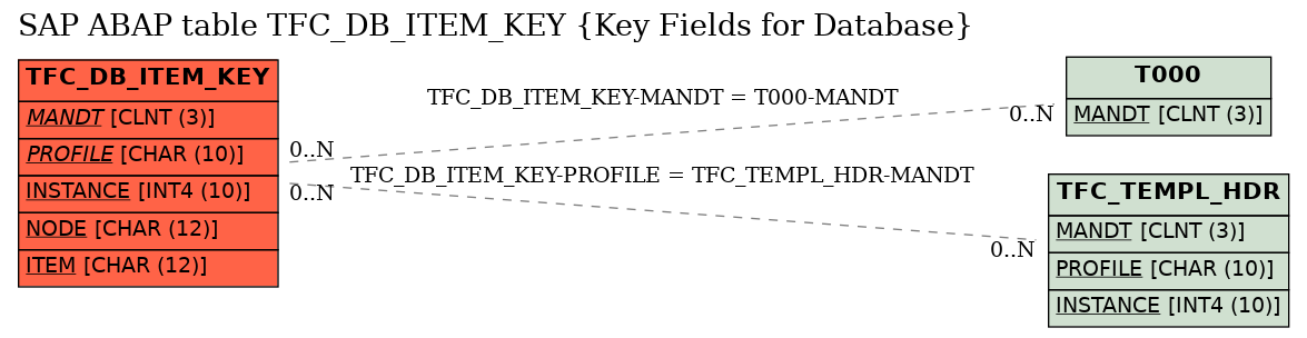 E-R Diagram for table TFC_DB_ITEM_KEY (Key Fields for Database)