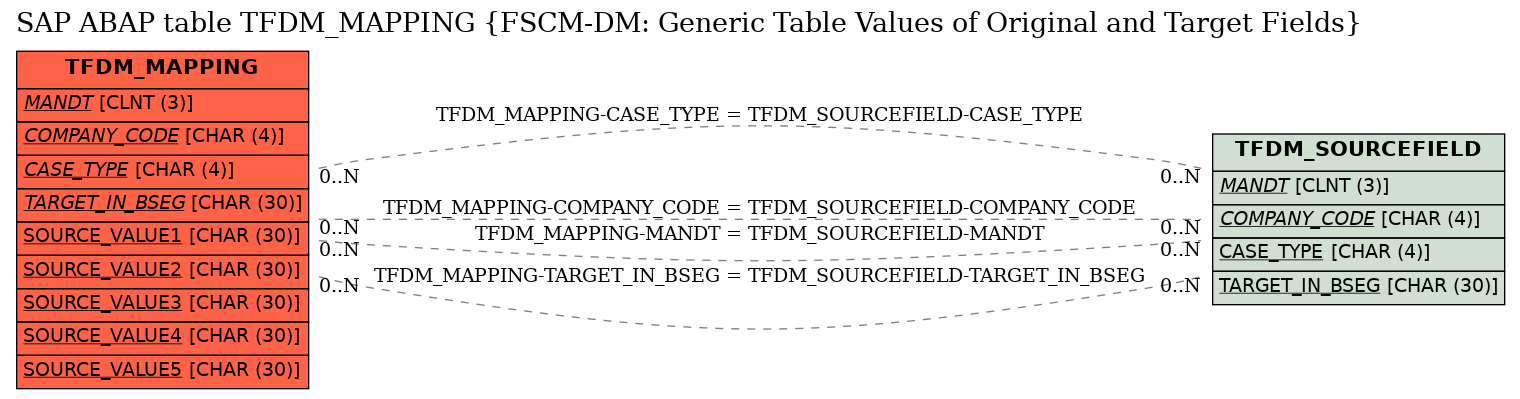 E-R Diagram for table TFDM_MAPPING (FSCM-DM: Generic Table Values of Original and Target Fields)