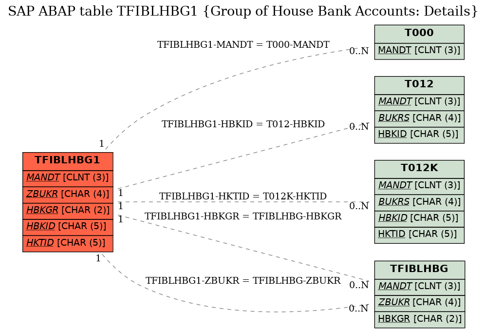 E-R Diagram for table TFIBLHBG1 (Group of House Bank Accounts: Details)