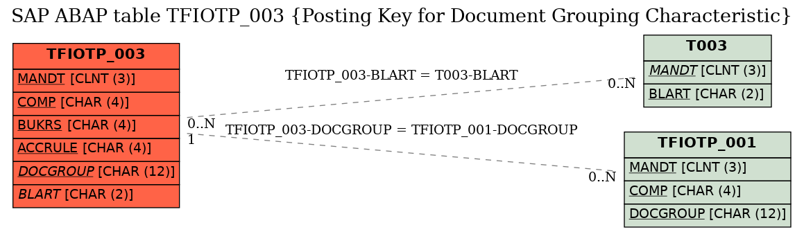 E-R Diagram for table TFIOTP_003 (Posting Key for Document Grouping Characteristic)