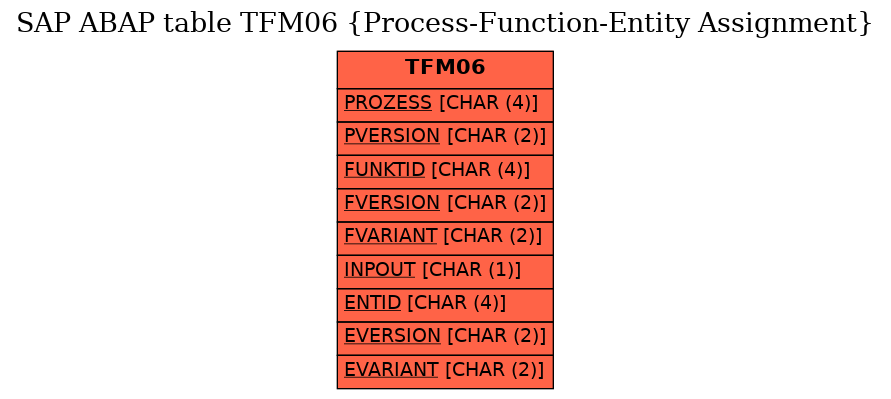 E-R Diagram for table TFM06 (Process-Function-Entity Assignment)