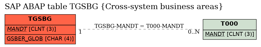 E-R Diagram for table TGSBG (Cross-system business areas)