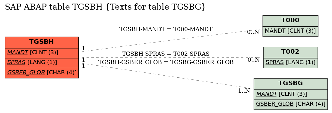 E-R Diagram for table TGSBH (Texts for table TGSBG)