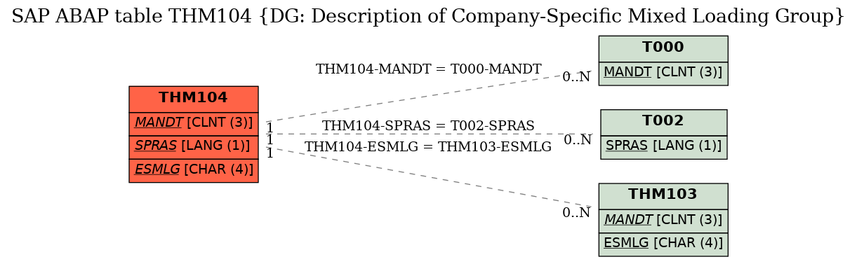 E-R Diagram for table THM104 (DG: Description of Company-Specific Mixed Loading Group)