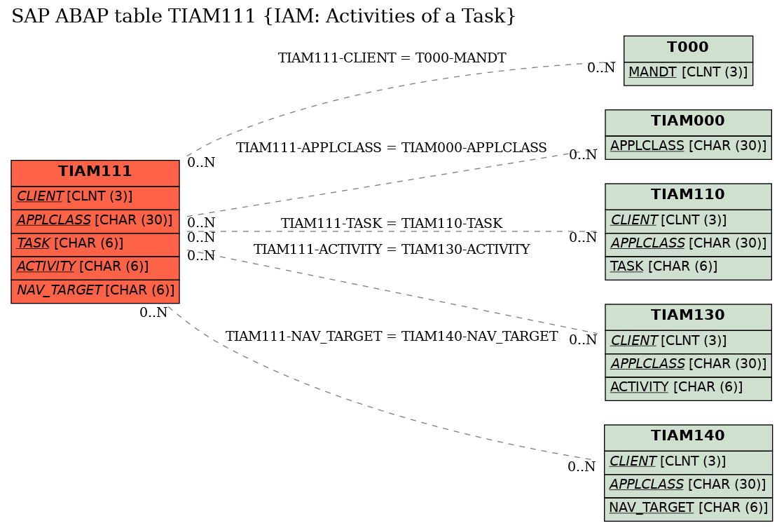 E-R Diagram for table TIAM111 (IAM: Activities of a Task)