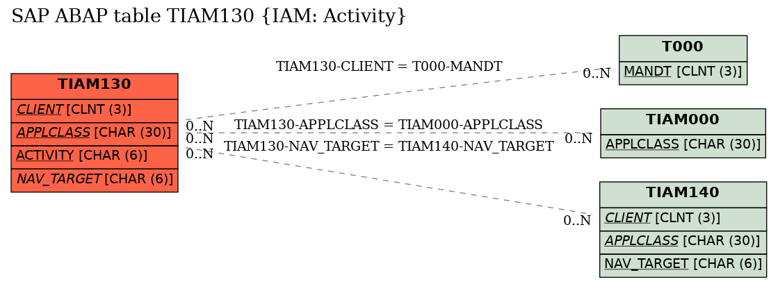 E-R Diagram for table TIAM130 (IAM: Activity)