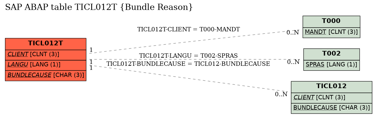 E-R Diagram for table TICL012T (Bundle Reason)