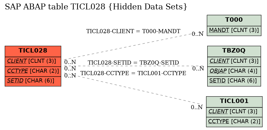 E-R Diagram for table TICL028 (Hidden Data Sets)