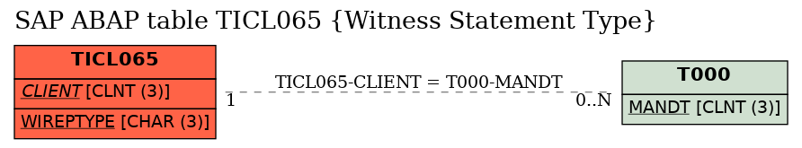 E-R Diagram for table TICL065 (Witness Statement Type)