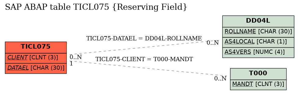 E-R Diagram for table TICL075 (Reserving Field)