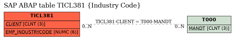 E-R Diagram for table TICL381 (Industry Code)