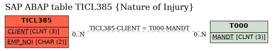 E-R Diagram for table TICL385 (Nature of Injury)