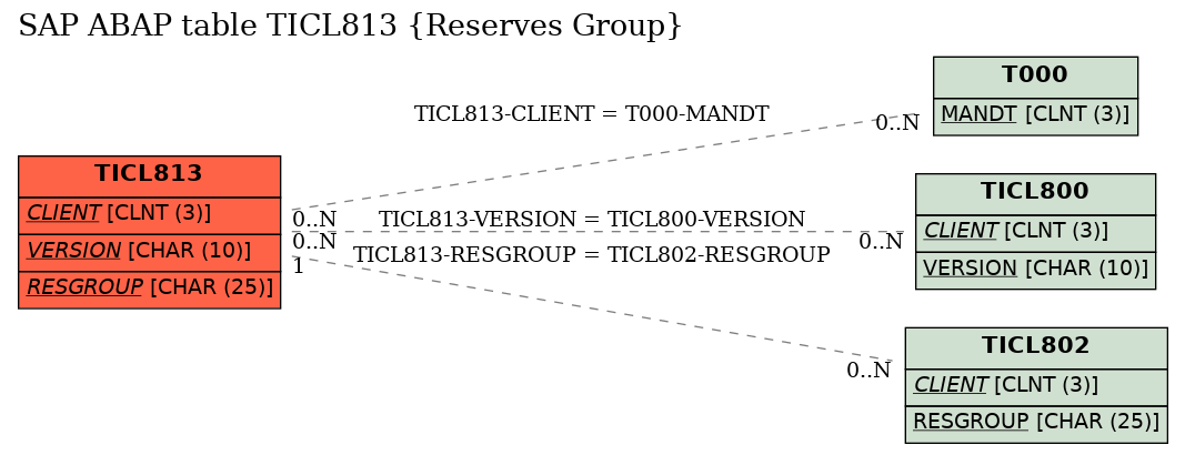 E-R Diagram for table TICL813 (Reserves Group)