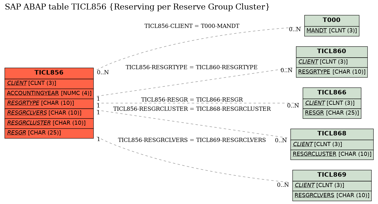 E-R Diagram for table TICL856 (Reserving per Reserve Group Cluster)